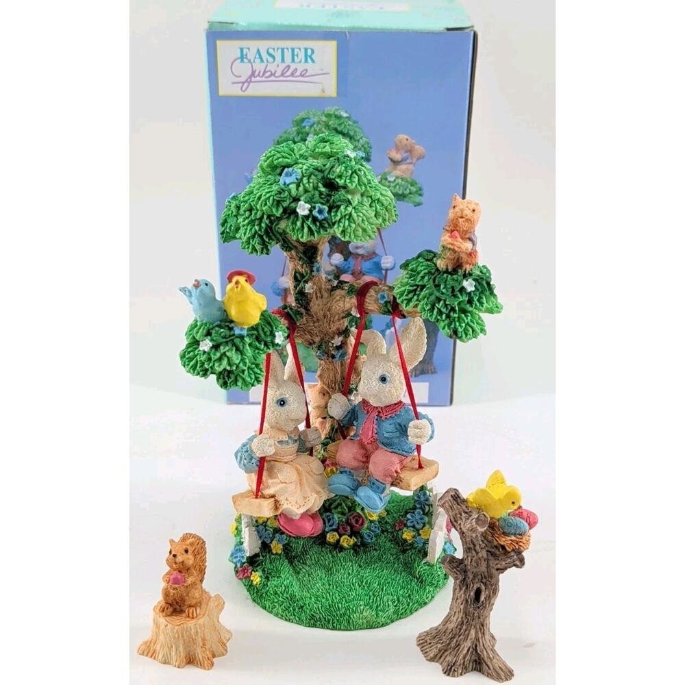 Vintage Easter Jubilee Springtime Swing Time Bunny Set Collectible Figurine 1996